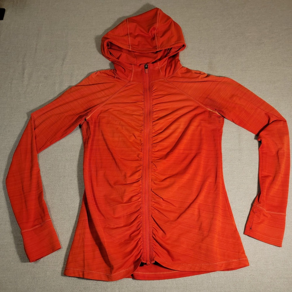 Athleta Full Zip Hoodie Womens M Orange Excellent Ruched Space Dye Jacket 789